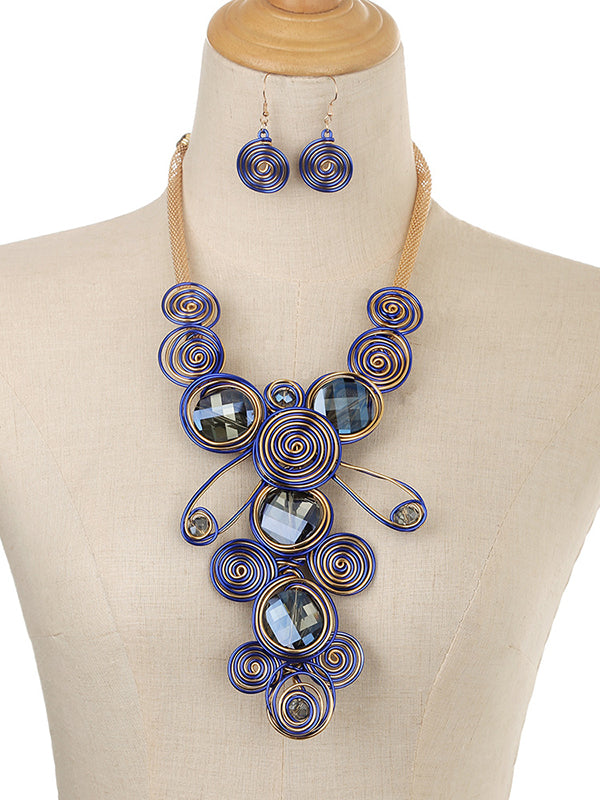 Collier artisanal en fil de pierres précieuses & Ensemble de boucles d'oreilles