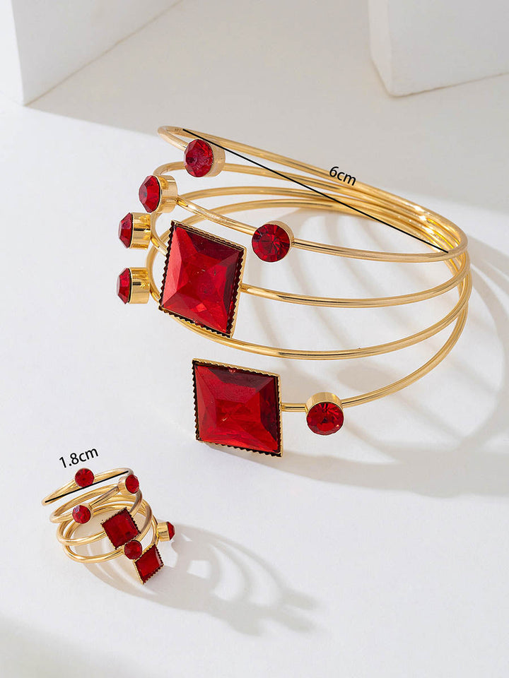 Parure bracelet et bague géométrique brillante à coupe irrégulière, à strass