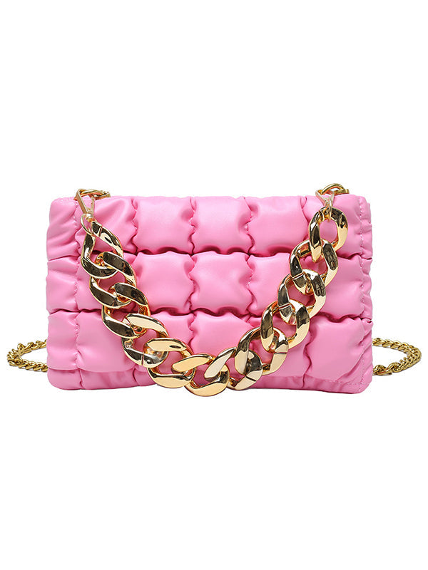 Sac bandoulière à chaîne, à carreaux, couleur unie