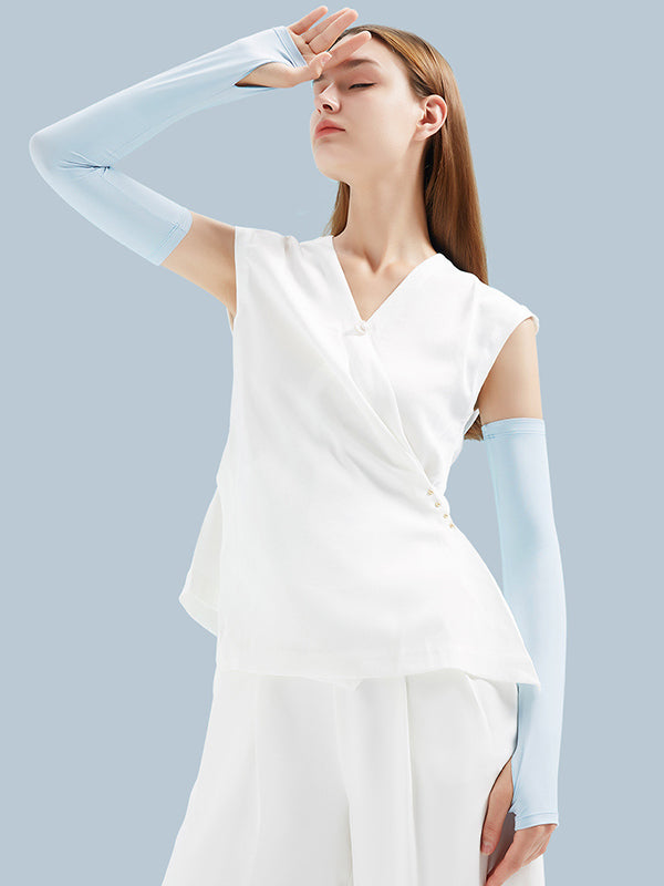 Manchette anti-UV simple en soie glacée, couleur unie