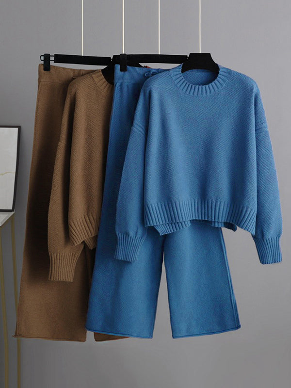 Pantalon urbain ample à manches longues, à col rond, à ourlet plongeant, à jambes larges, couleur unie