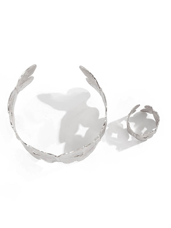 Parure bracelet et bague géométrique en forme de fleur