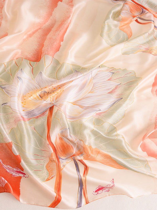 Écharpe châle imitation soie à imprimé floral vintage