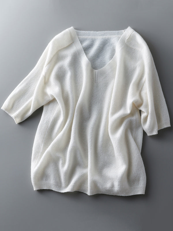 Pull en tricot à col en V de couleur unie urbaine