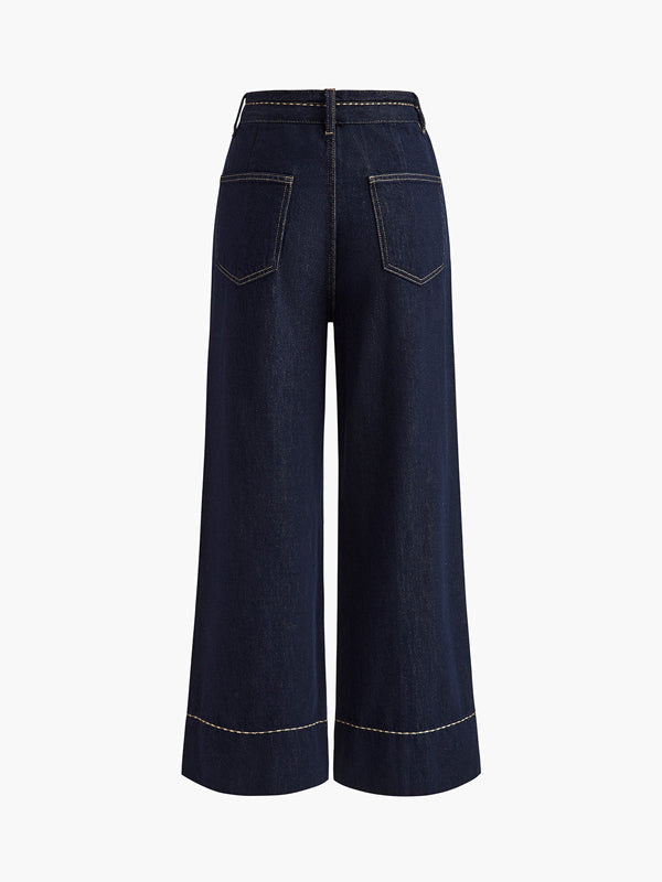 Jean taille haute, à jambes larges, à poches
