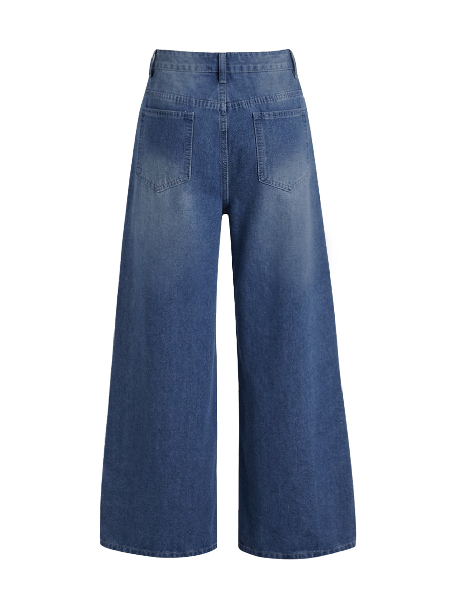 Jean ample à jambes larges, à poches, couleur unie