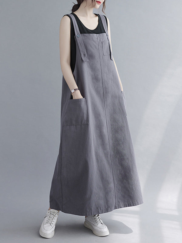 Robe décontractée de couleur unie avec poche à bretelles