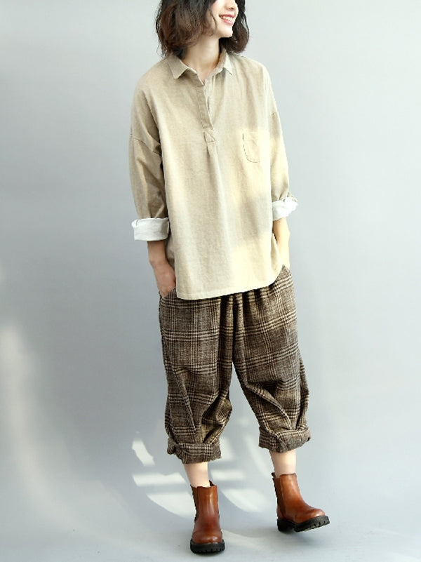 Pantalon Vintage ample à jambes larges et à carreaux, taille élastique