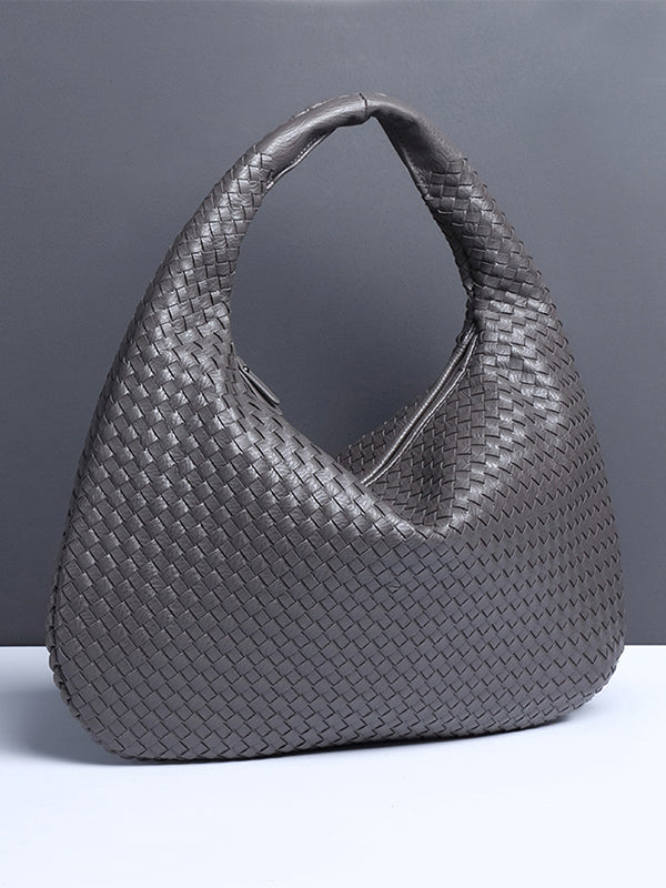 Sac à main géométrique tressé à empiècements, à fermeture éclair, couleur unie
