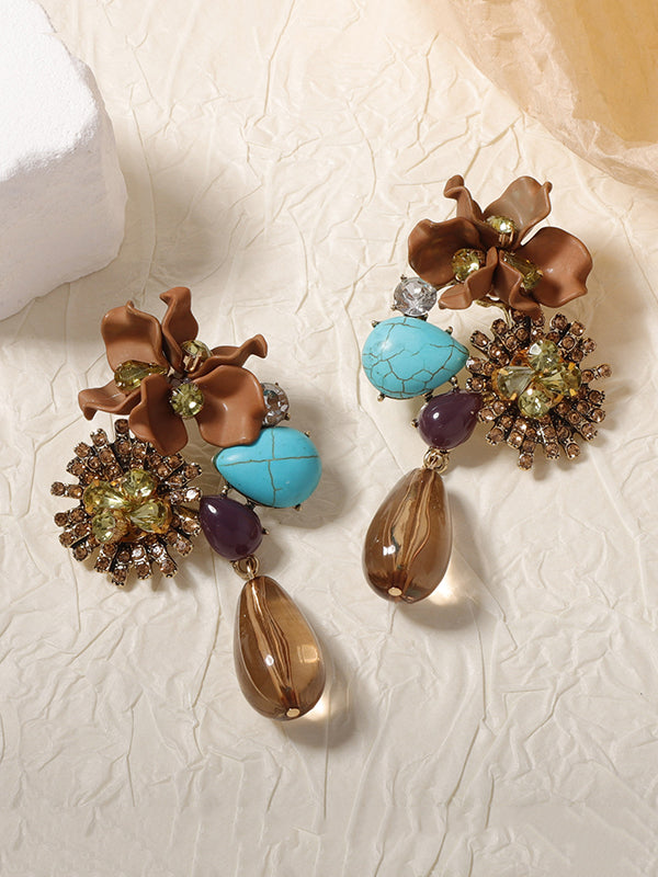 Boucles d'oreilles géométriques en forme de fleur, en forme de goutte