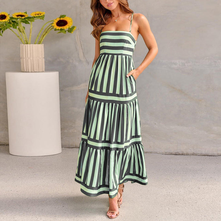 Dalia - Robe maxi rayée rose et bleue