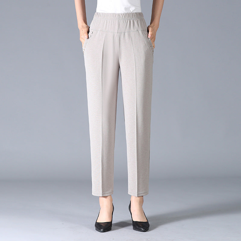Pantalon en tissu pour femmes avec taille élastique et poches