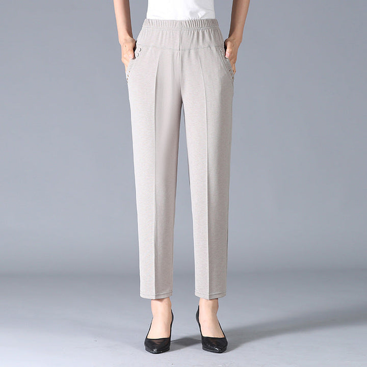 Pantalon en tissu pour femmes avec taille élastique et poches