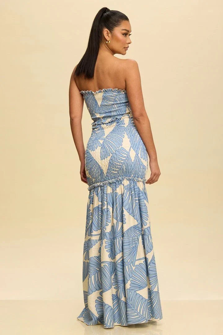 Naysa | Robe maxi sans bretelles avec imprimé tropical