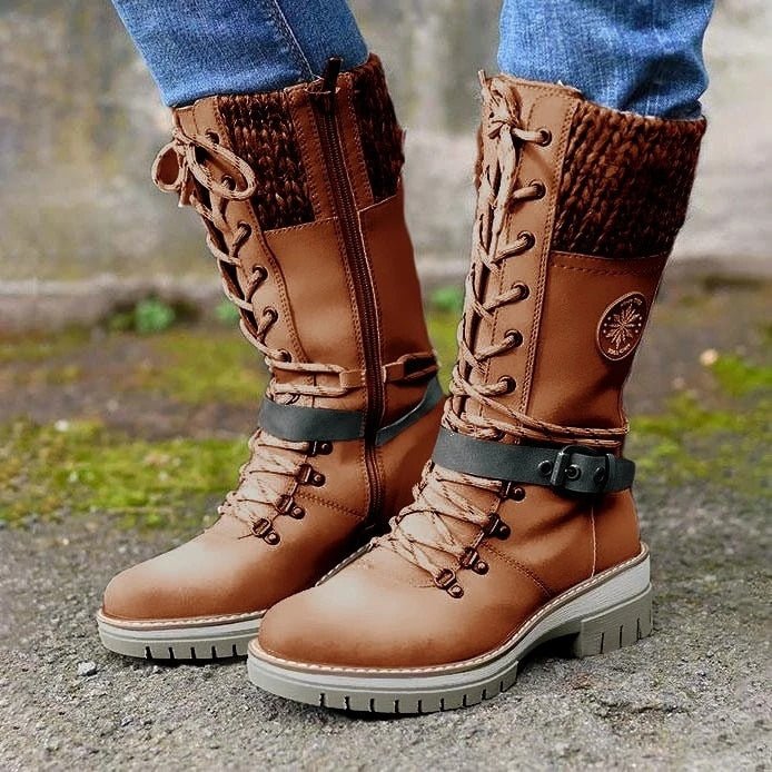 Bottes d'hiver pour femmes avec fermeture éclair latérale | Bord tricoté