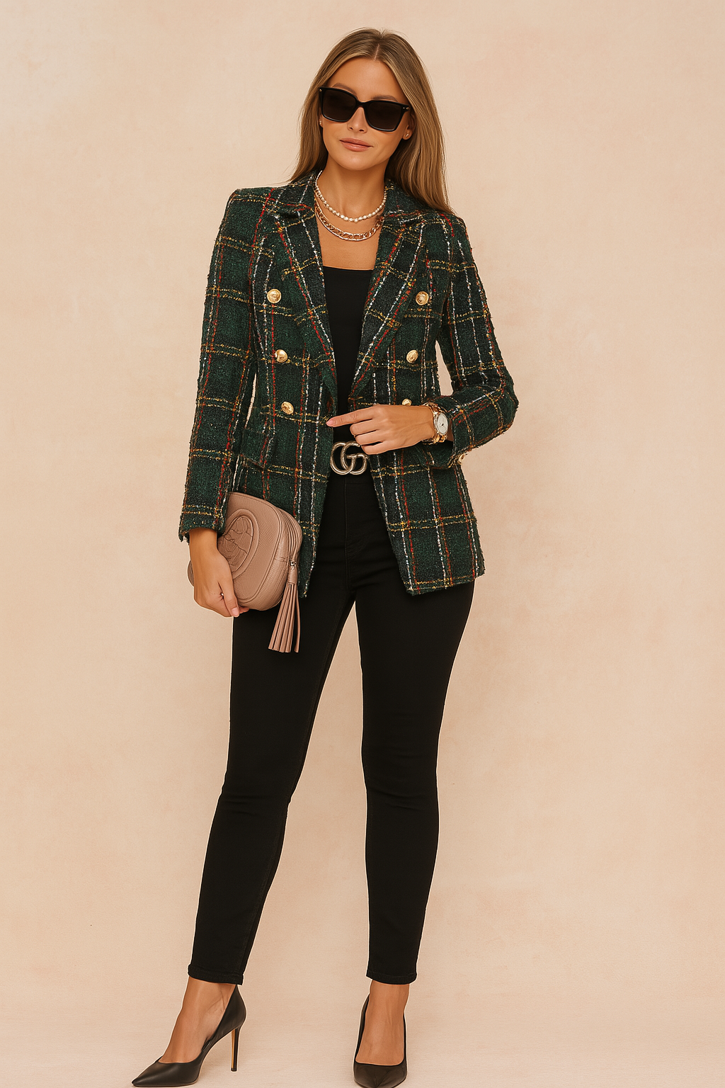 Brigitte | Blazer Ajusté à Carreaux pour Femmes