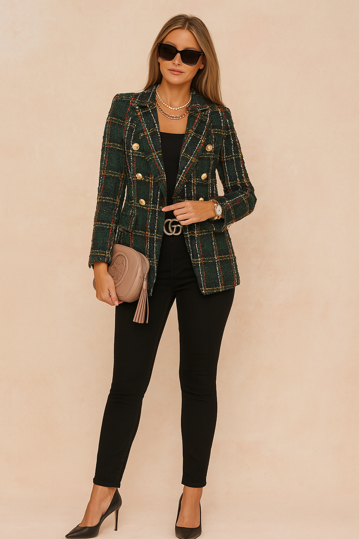 Brigitte | Blazer Ajusté à Carreaux pour Femmes