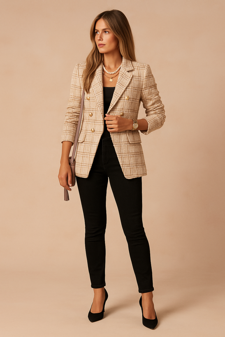 Brigitte | Blazer Ajusté à Carreaux pour Femmes