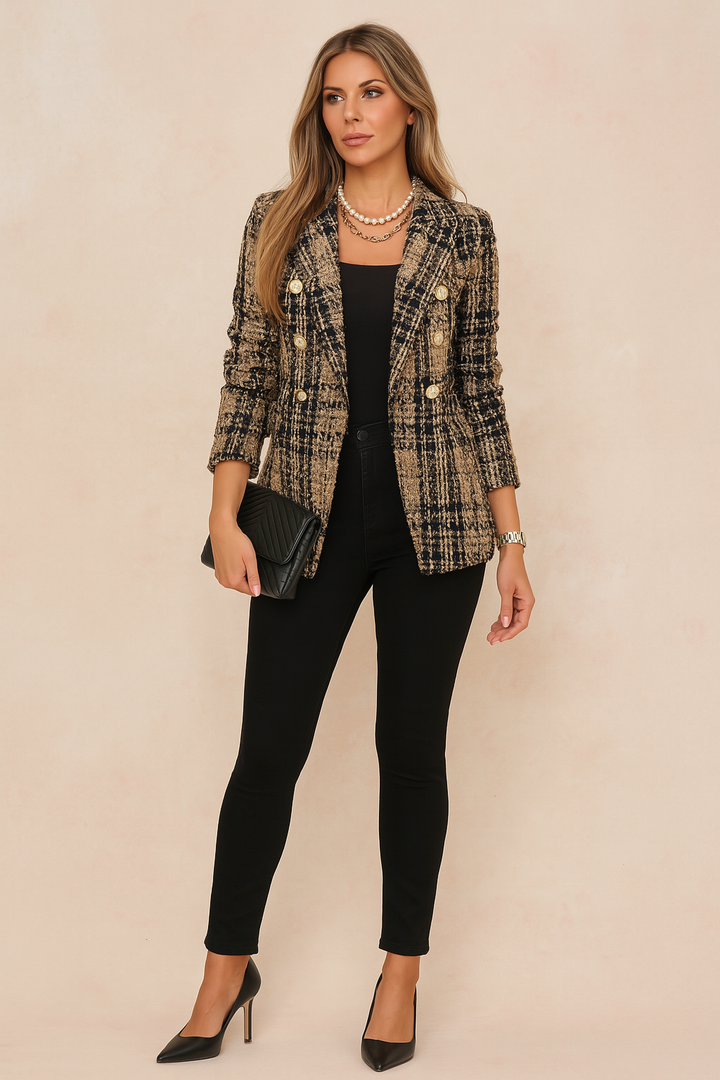 Brigitte | Blazer Ajusté à Carreaux pour Femmes