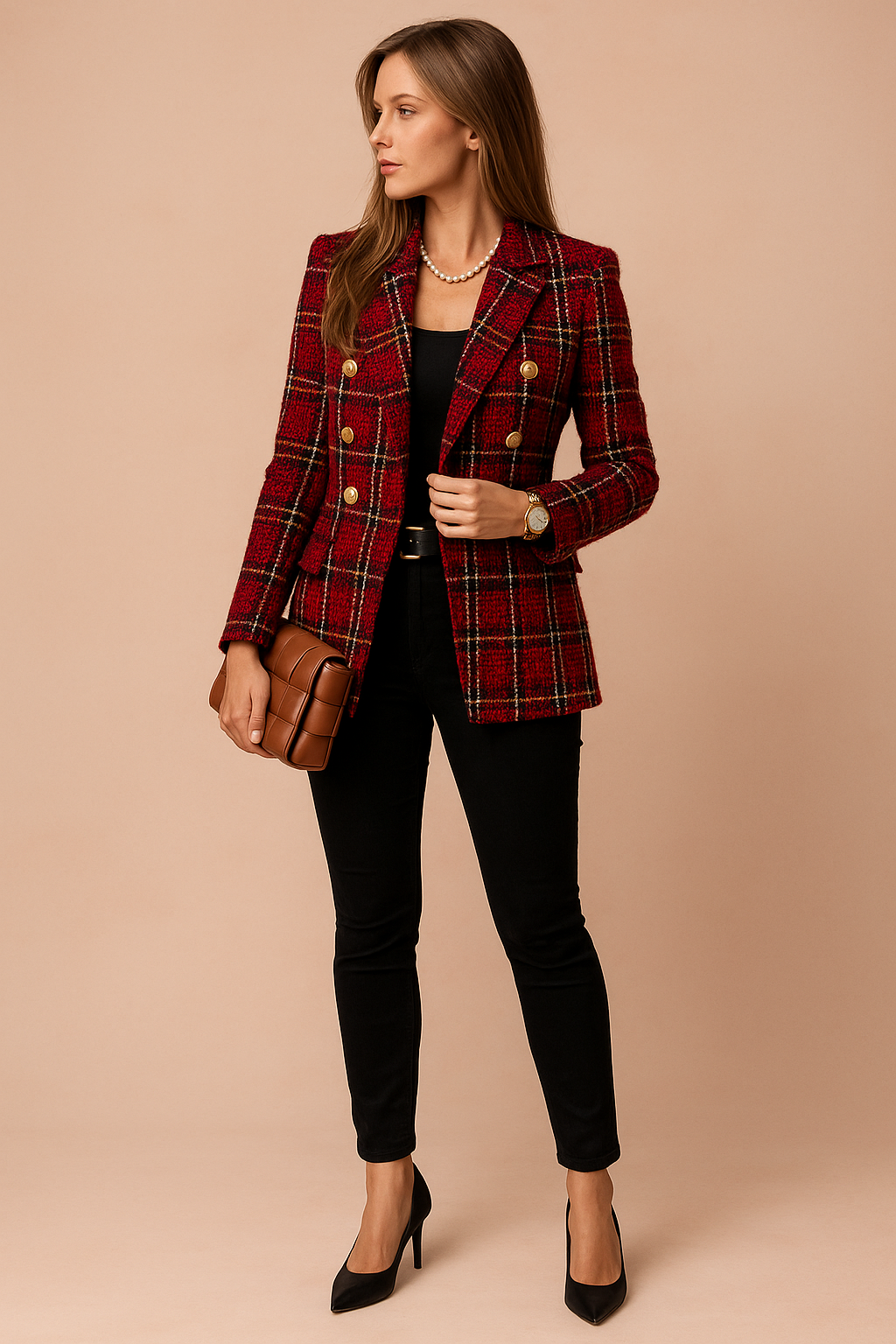 Brigitte | Blazer Ajusté à Carreaux pour Femmes
