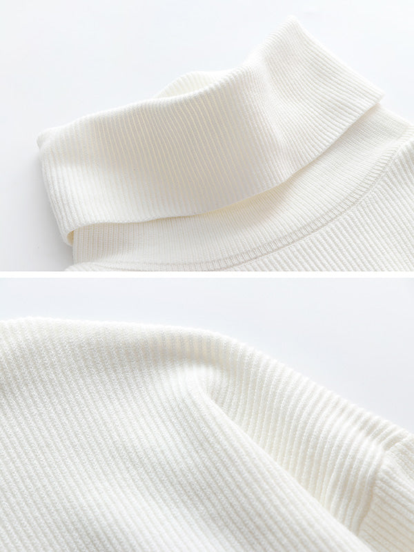 Tricot décontracté ample de couleur unie à col haut et manches longues