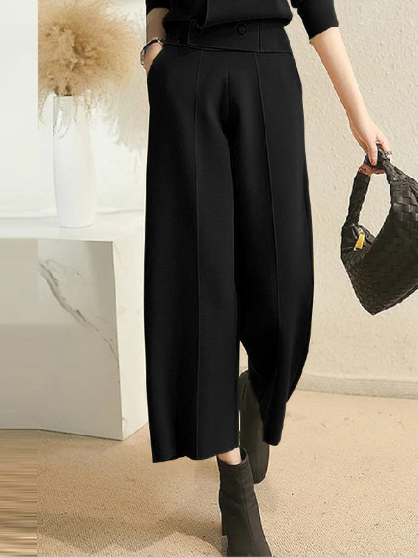 Pantalon à jambes larges, couleur unie