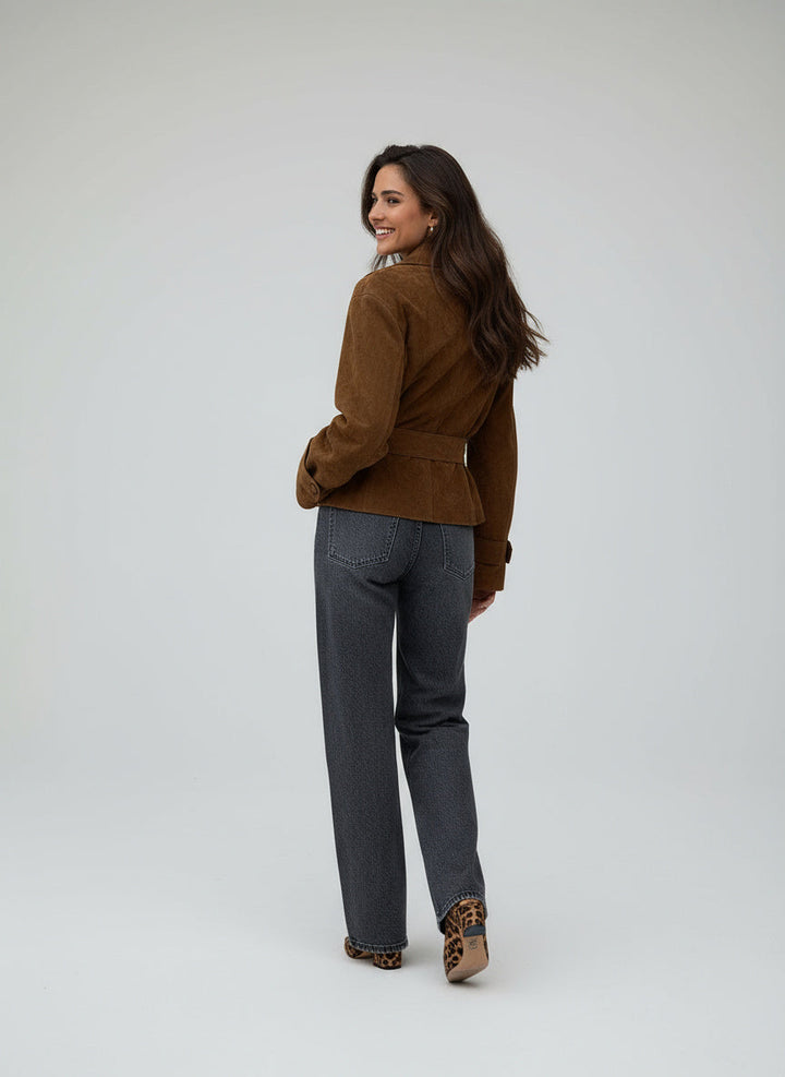 Vydra | Manteau Wrap Femme En Suède Brun Avec Ceinture