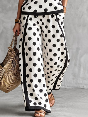 Pantalon ample rayé à jambes larges, à poches, à pois, couleur contrastée