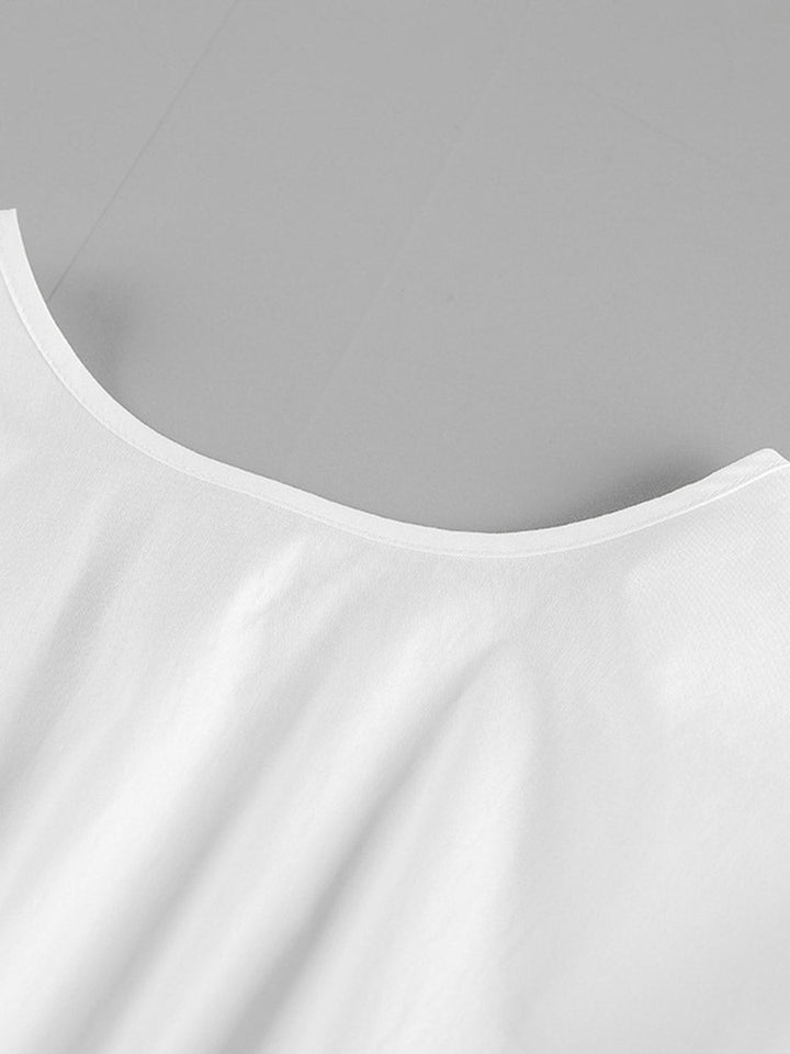 Chemisier plissé à taille élastique, taille haute, à empiècements, à taille nouée, à col rond, couleur unie