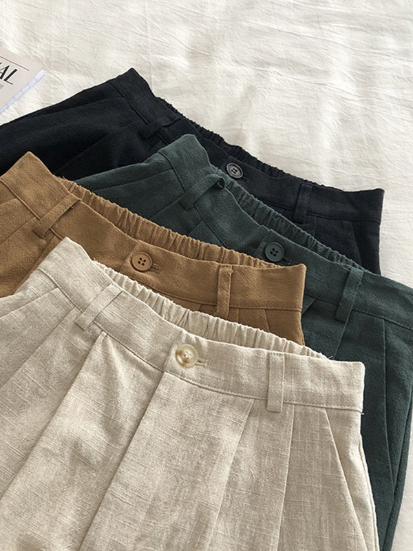 Short ample plissé à jambes larges, à taille élastique, couleur unie