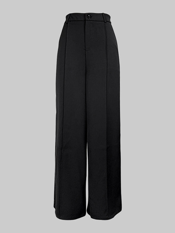 Pantalon ample décontracté à jambes larges, sans ceinture, à fermeture éclair, couleur unie