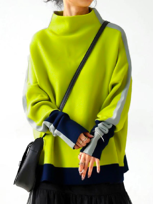 Sweat-shirt à manches longues et col haut, couleur contrastée