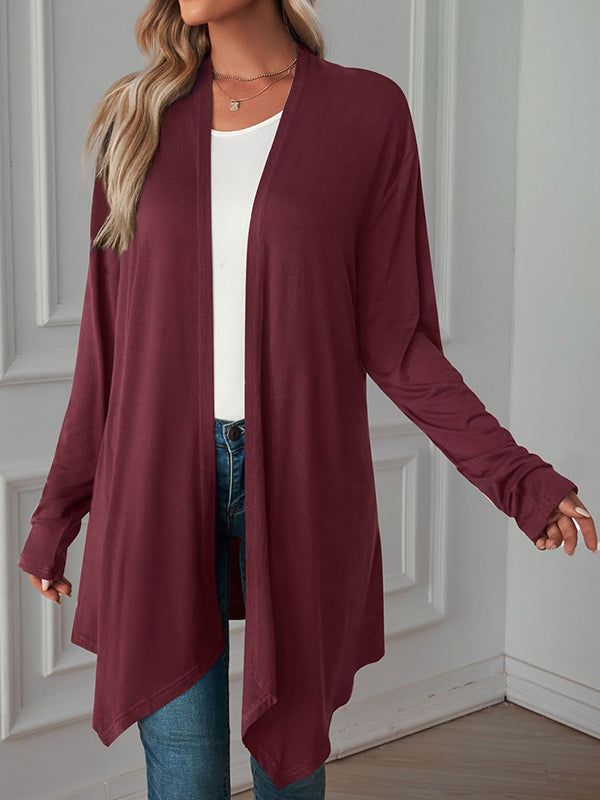 Vêtements d'extérieur amples à manches longues et col tendance de couleur unie