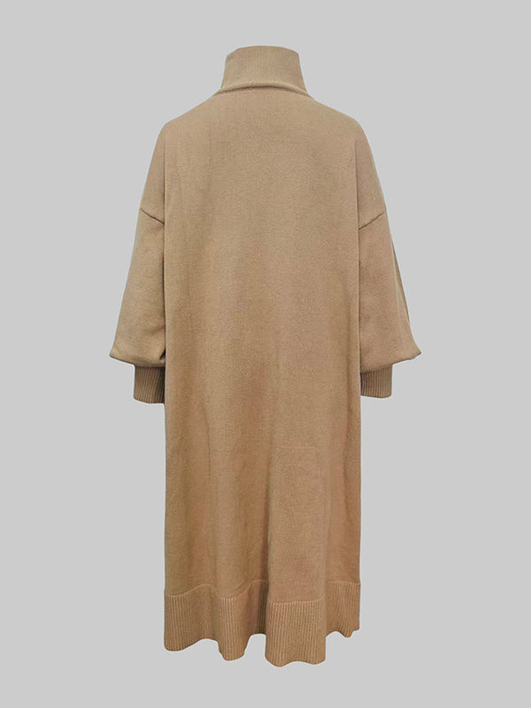 Robe pull ample à manches longues, à col haut, couleur unie