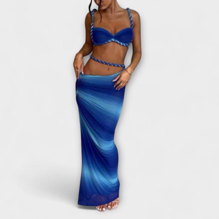 Jane - Ensemble élégant de crop top à tresses dégradé avec jupe overskirt