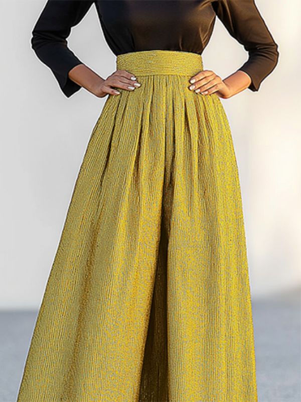 Pantalon ample décontracté à jambes larges, couleur unie
