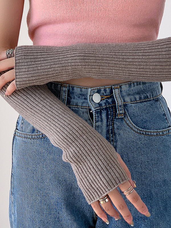Tricot de laine décontracté, garde au chaud, accessoires chauffe-bras de couleur unie