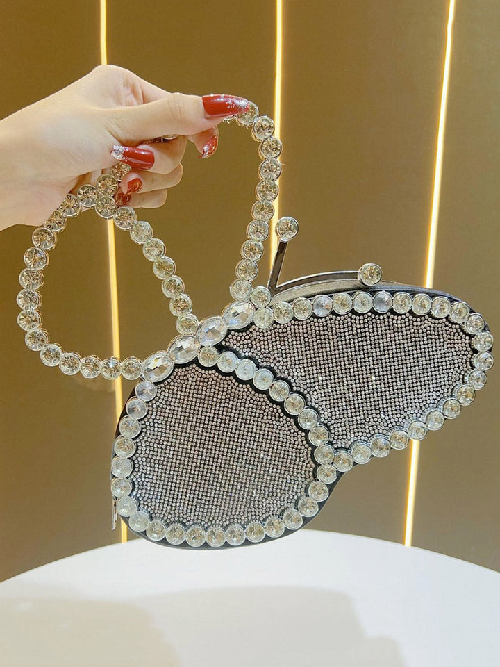 Irrégularité strass ornées d'un nœud Sacs de soirée à fermeture éclair brillants Pochettes Mini-sacs