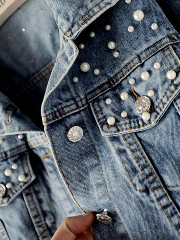 Veste à manches longues, à empiècements, à col revers, en jean