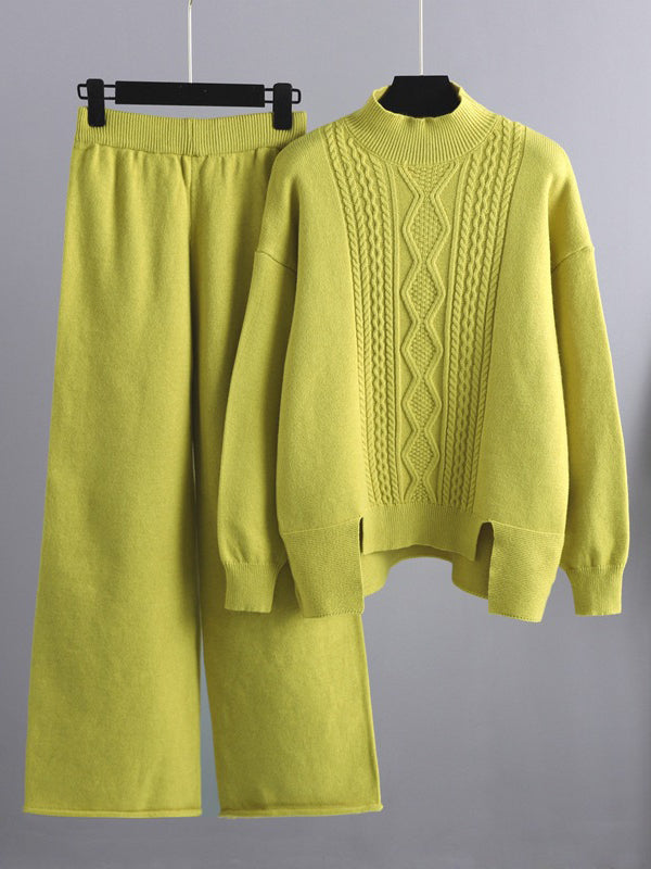Ensemble deux pièces urbain ample, pull à demi-col roulé et pantalons à jambes larges