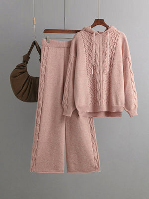 Ensemble deux pièces urbain ample à capuche, à ourlet plongeant, à jambes larges, couleur unie – pull + pantalon