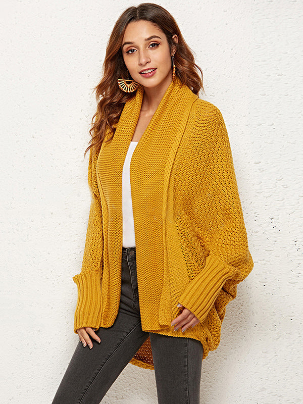 Cardigan décontracté ample à manches chauve-souris, couleur unie