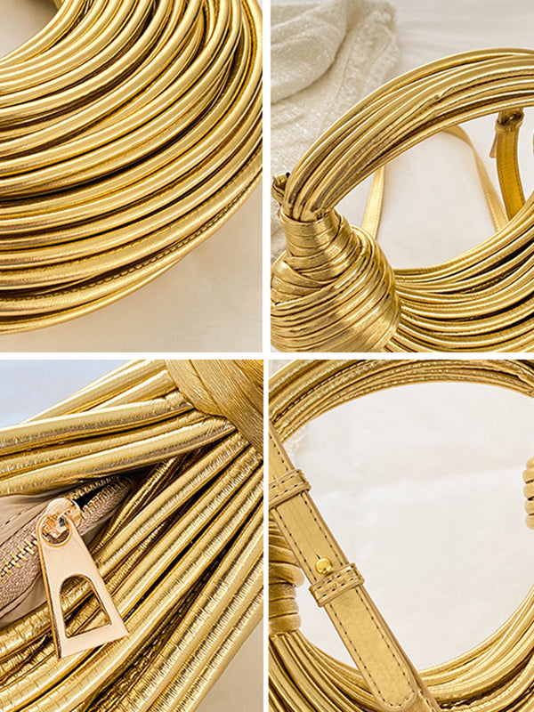 Sac bandoulière brillant à empiècements, couleur unie