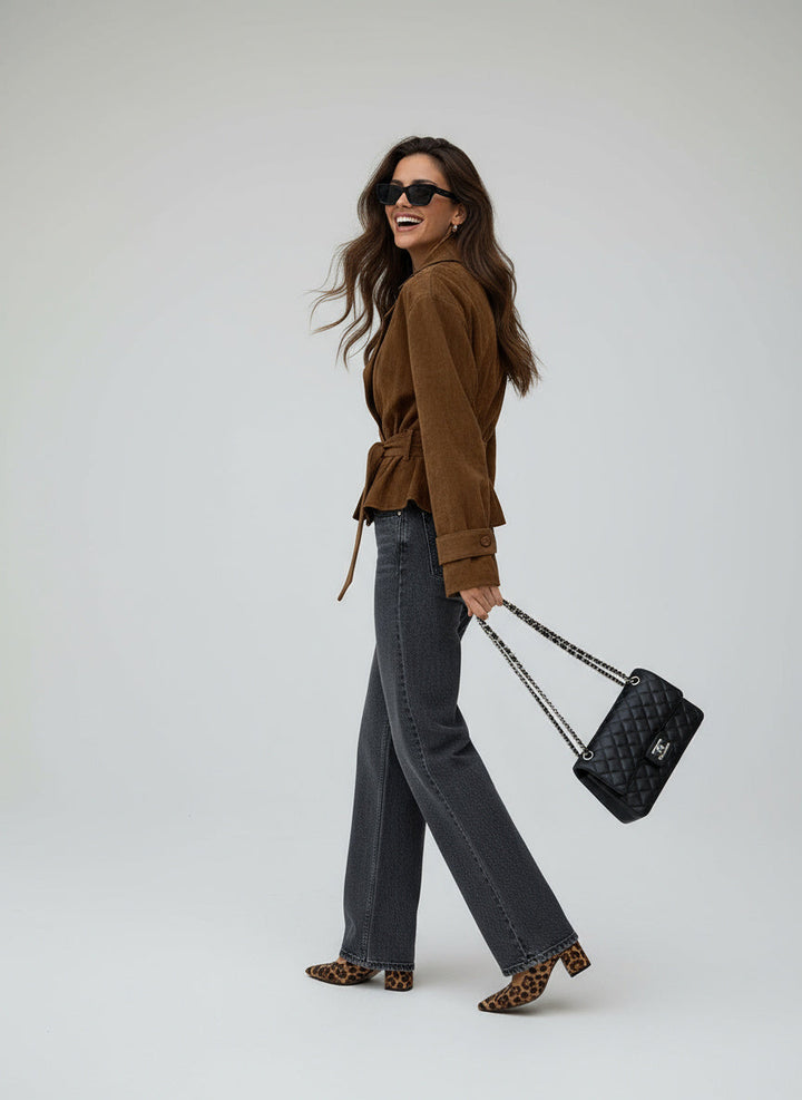Vydra | Manteau Wrap Femme En Suède Brun Avec Ceinture