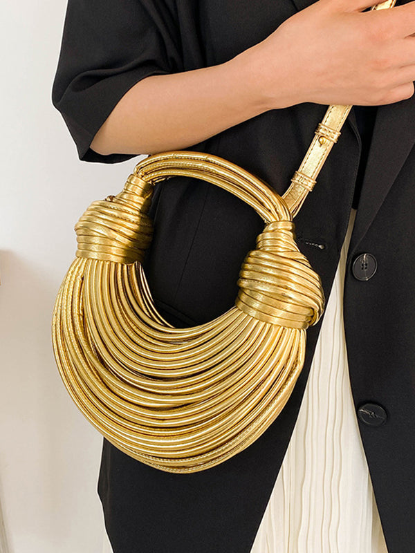 Sac bandoulière brillant à empiècements, couleur unie