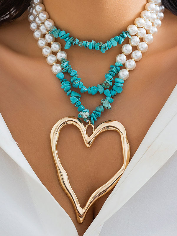 Collier perlé délicat en forme de cœur, couleur contrastée