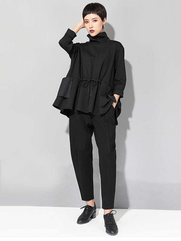 Sweats Originals Col Montant Smockés Couleur Unie