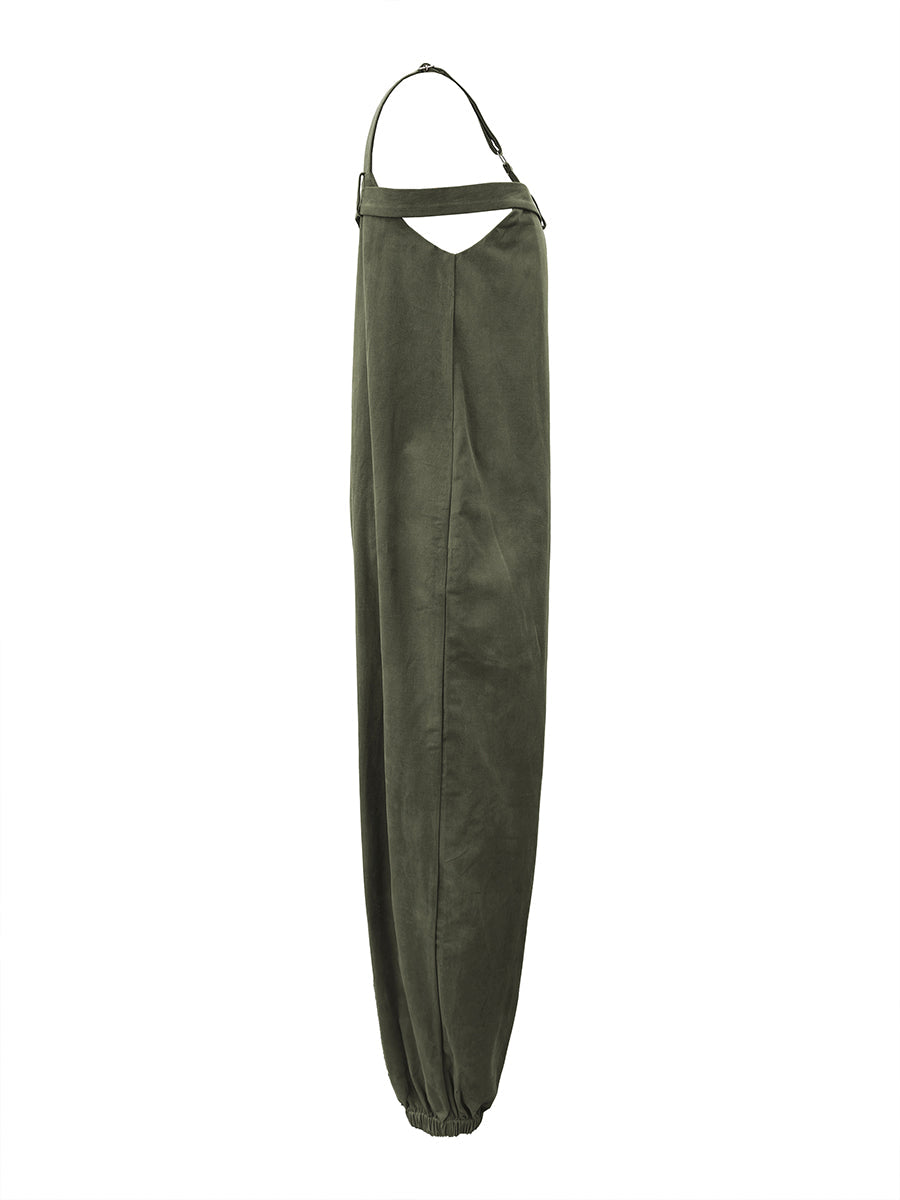 Salopette avec ceinture, à jambes larges, sans manches, à fines bretelles, couleur unie