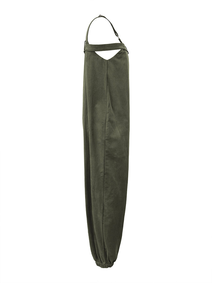 Salopette avec ceinture, à jambes larges, sans manches, à fines bretelles, couleur unie