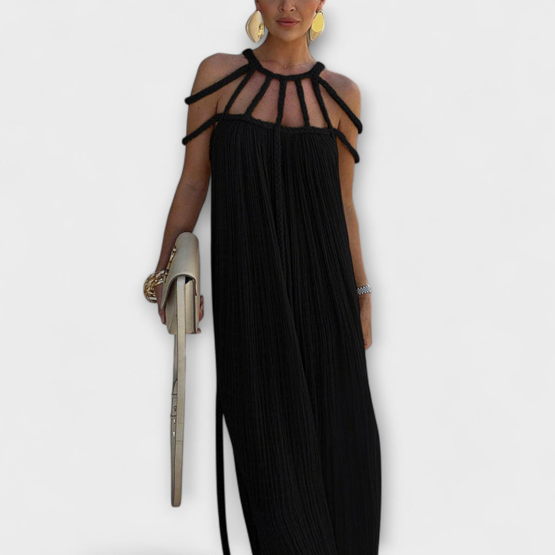 Brinaya – Robe maxi en mélange de lin avec décolleté tressé